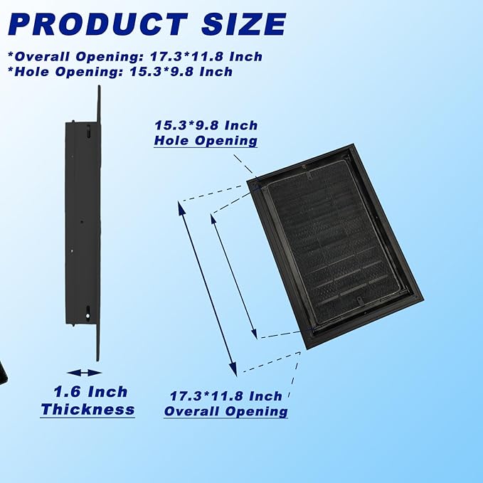 12"*18" Gable Vent,Aluminum Alloy Wall Vent Shed Vents,with Removable Strainer and 180 Degree Opening Angle.Ideal for Attic,Shed,Garage,Play House,Coop.[Inside Dimensions:9.5" w X 15" h]-Black 1 Pack