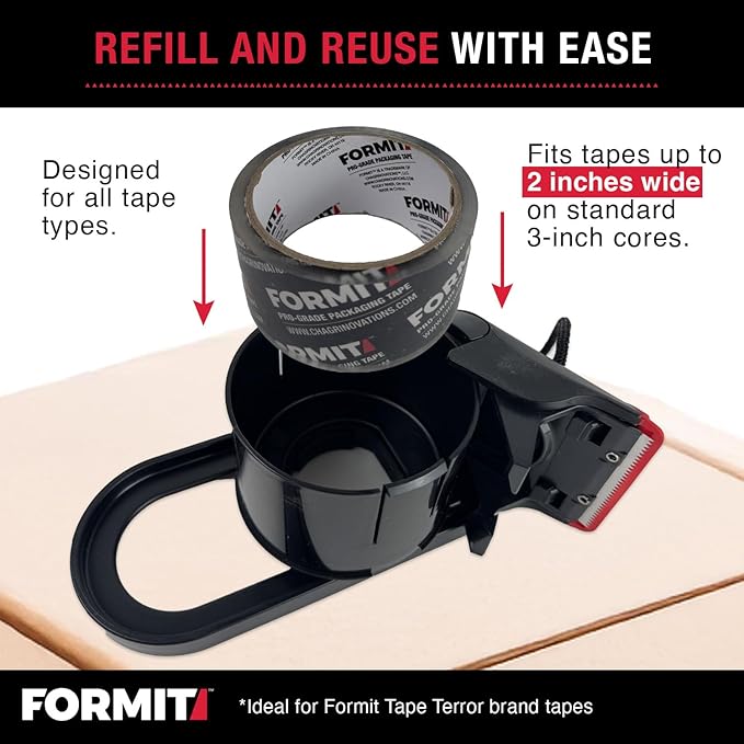 Clear Packing Tape with Dispenser (2 Rolls) - Professional Grade for Boxes - Packaging, Shipping with Refillable Dispenser, Fits Standard Bulk Up to 2" Wide