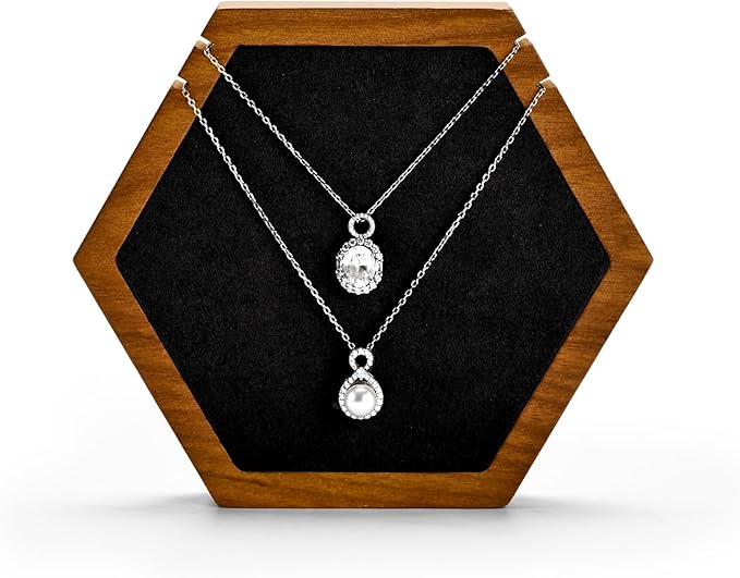 Solid Wood Hexagon Necklace Holder Stand Retail Hanging Jewelry Necklace Stand Display for Vendors(Black)