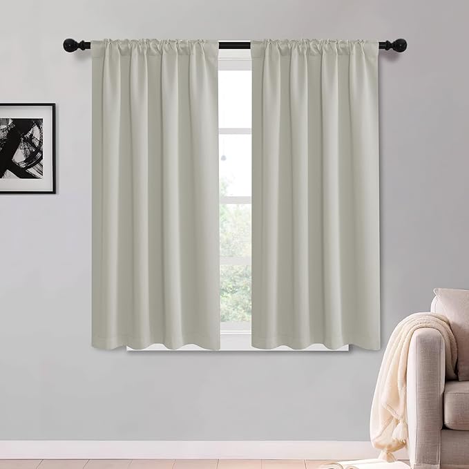 KGORGE Room Darkening Curtains for Bedroom, Privacy Thermal Insulated Noise Reducing Light Filtering Small Window Curtains for Kids Living Room Nursery, W52 x L54 inches, Nature, 2 Panels