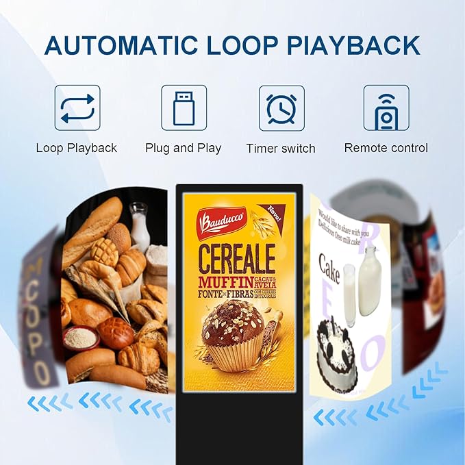 65 in Digital Signage Display, 4k Floor Standing LCD Touch Interactive Display Screen,with WiFi USB/App Software Input Digital Totem Auto Ad Player Android 14 (4+64G)