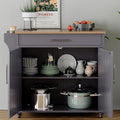 Wood Kitchen Island with Storage, Wooden Rolling Kitchen Island On Wheels with Countertop, Mobile Kitchen Island Cart with Towel Rack, Spice Rack, Adjustable Shelf and Drawers, Grey