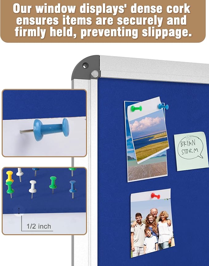 Mifuro 36"x24" Enclosed Bulletin Board, Lockable Weather-Resistant Aluminum Cork Noticeboard for School & Office, Silver Frame w/Blue Flet