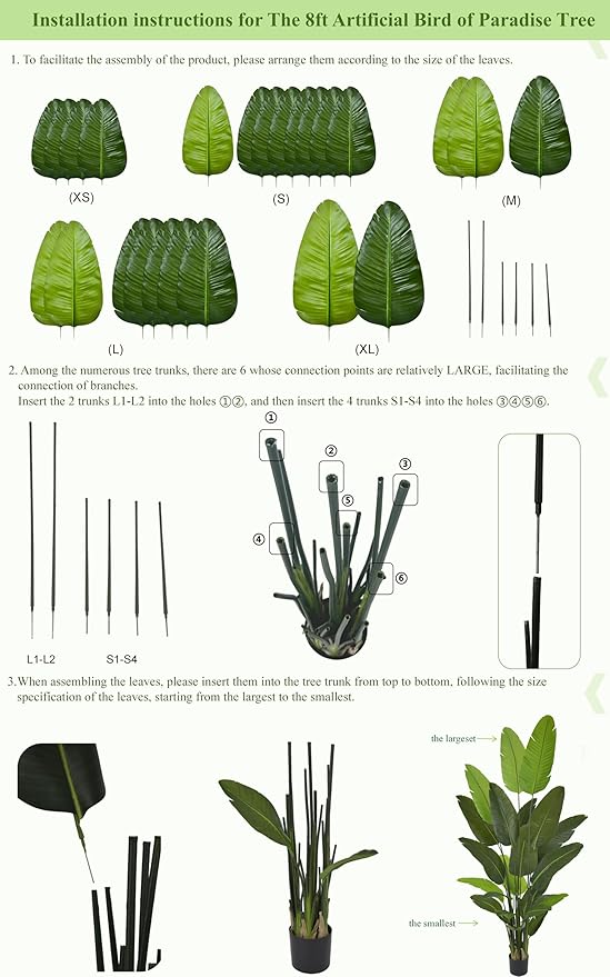 Artificial Bird of Paradise Tree 8FT 24 Leaves Tall Large Fake Faux Tropical Banana Plant 96 Inch Black Pot for Indoor Home Office Poolside Porch Mall Hotel School Decor Housewarming Gift