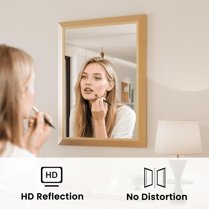 Amorho Bathroom Mirror, 24x36 Inch Golden Thick Metal Framed Wall Mirrors for Over Sink, Wall-Mounted Mirrors Perfect for Bedroom, Living Room, Entryway, Rectangle (Horizontal/Vertical).