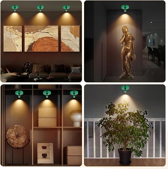 Cordless Spotlight Battery Operated, Rechargeable Plant Spot Lights, Dimmable Accent Lighting with Remote, LED Uplight for Picture Tree Painting Gallery Portrait Dartboard Art Photo, Green