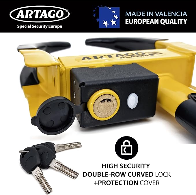 ARTAGO ART872 High-End Wheel Clamp Lock, 2in1 Without/with 120dB Alarm +Night LED Alert, Patented, Heavy-Duty Trailer Wheel Lock, High Security Car Boot, Universal Tire Clamp Anti-Theft for Golf Cart