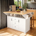 Kitchen Island with 2 Drop Leaf, Home Cart Island on Wheels Foldable Dining Table with Power Outlets,3 Drawers,Storage Cabinet, Tower Rack(White)