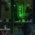 Vertical LED Open Signs for business – Super Bright - UV Printing Pattern, Remote Included - Large Size 18x45'' - Neon Open Sign for Café, Bar, Shop & Business Sign (Green)