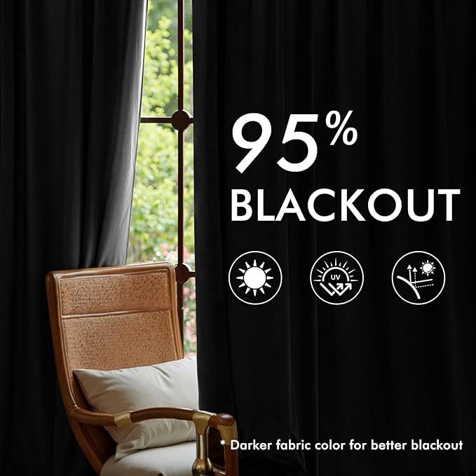 MIULEE Pinch Pleated Black Velvet Blackout Curtains 92 inches Long, Thermal Insulated Pinch Pleat Drapes with Hooks, Luxury Halloween Window Panels for Bedroom Living Room, 2 Panels