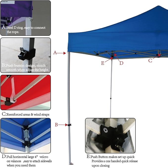 10'x10' Pop Up Canopy Tent Commercial Instant Shelter with Heavy Duty Roller Bag, 4 Canopy Sand Bags, 10x10 FT Lake Blue