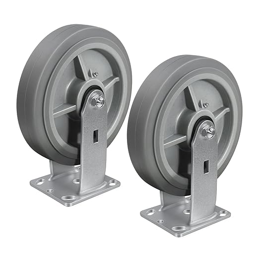 8'' × 2'' Caster Wheels, Heavy Duty Industrial Casters, Rubber Wheels with Roller Bearing, Load 1000lbs per Swivel Caster for Cart Dolly Toolbox Trolley (2 Rigid)