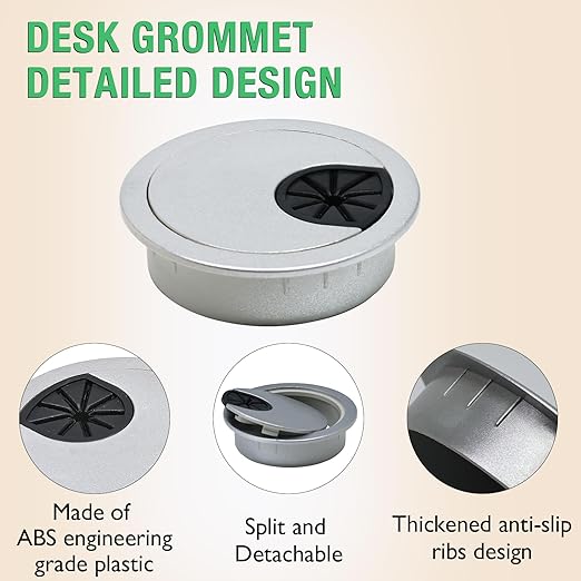 5 Pcs Desk Grommet 2-1/16" / 53 mm, Desk Cord Hole Cover, Cable Grommet ABS Plastic, Desk Hole Grommet for Home & Office Pc, Detachable Cable Cord Organizer-Silver Sand