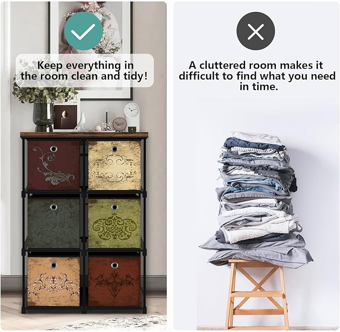 Small Fabric Dresser with 6 Drawers, DIY Cube Organizer for Closet, Storage Drawer Unit Chest of Drawers for Bedroom, Living Room, Hallway, Dorm, Pattern