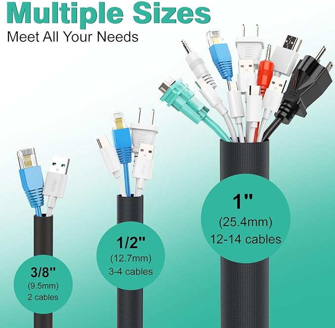 Dog and Cat Cord Protector 25ft - 1/2inch, Flexible Cable Sleeve for Easy Cord Management, Protects Cables from Pets Chewing, Ideal for USB, Power, Audio and Video Cords - Black