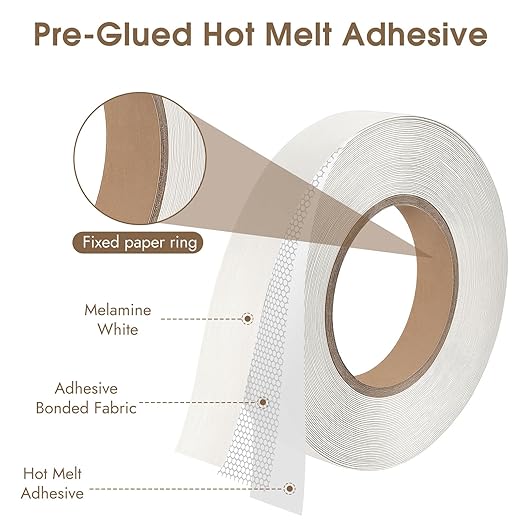 BEVTEE Club Melamine Edge Banding, 3/4 inch x 50ft Wood Veneer Roll Pre-glued, Flexible Melamine Iron-on Veneer Edge Band for Plywood & Furniture Edging, for Cabinet Repair & Furniture Restoration