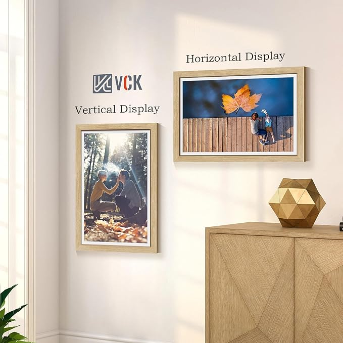 VCK 12x18 Picture Frame 5 Pack - Natural Oak, High-End Wood Poster Frames with Tempered Glass, Display 11x17 Photo with Mat or 12x18 without Mat, Art Gallery-Quality, Wall Hanging, Natural Oak