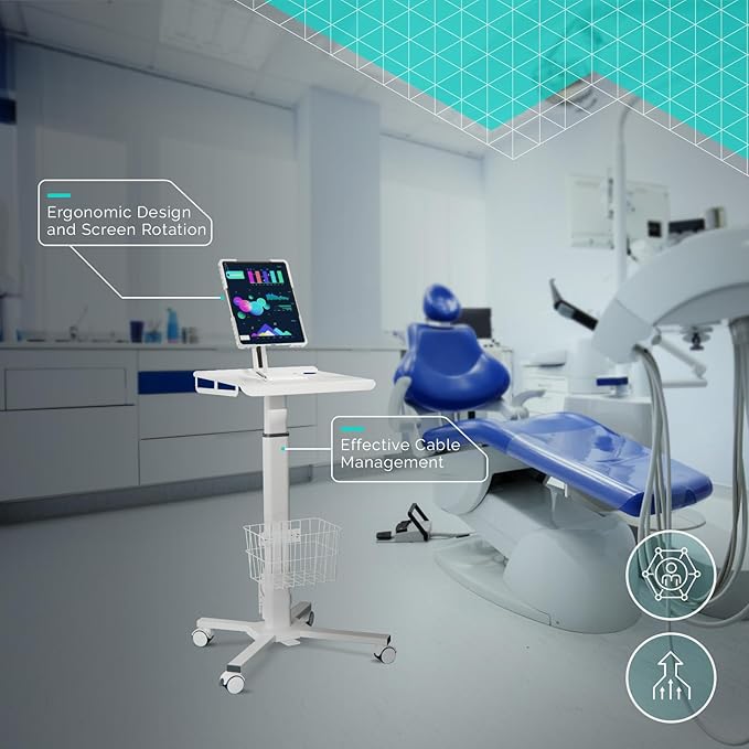 Adjustable Rolling Medical Cart: Pneumatic Mobile Workstation with iPad Enclosure for 9.7-13" iPad and Tablet - Ideal for Hospital Dental Clinic Office
