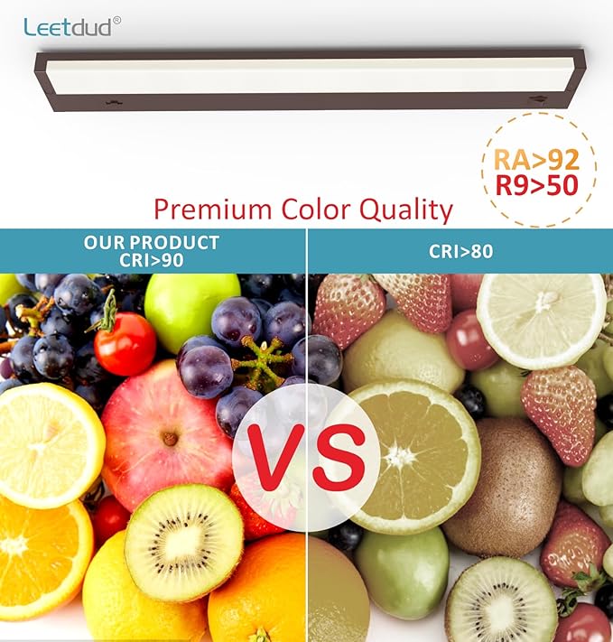 LED Under Cabinet Lighting Hardwired or Plug in, 24 Inch 12W, Dimmable 5 Color 2700K/3000K/3500K/4000K/5000K, Linkable Eyes Care Design Counter Lights for Kitchen, Sink, ETL Listed, Bronze