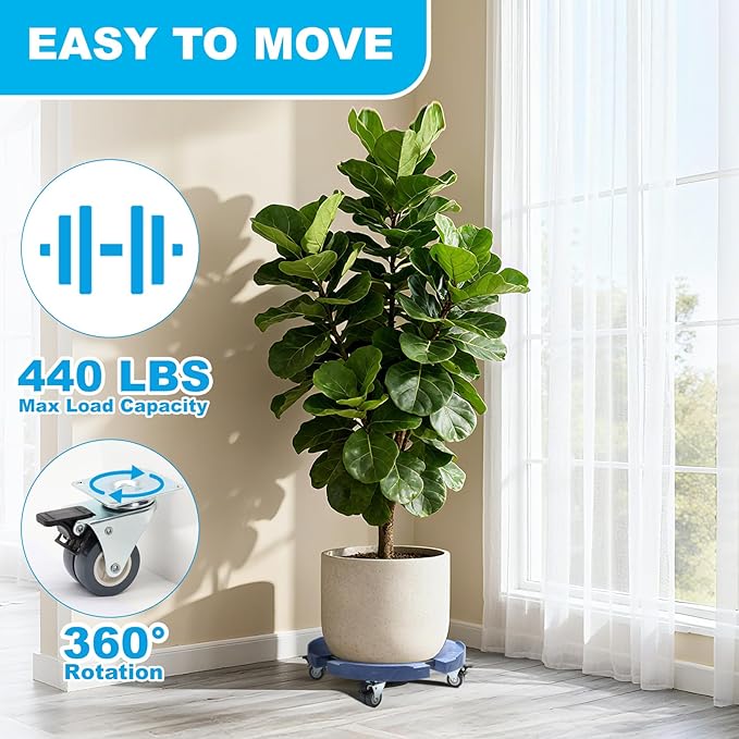 Trash Can Dolly Wheels, 15-19 Inch Adjustable Round Roller with Locking Wheels 440 LBS Heavy Duty Drum Cart Flower Pot Plant Mover Base, Blue, 2 Packs