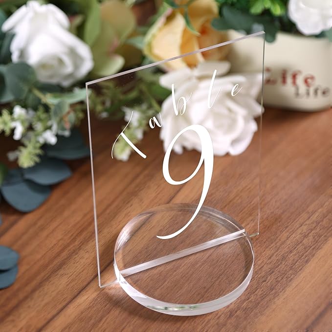 UNIQOOO 4" Clear Acrylic Round Stand | 3mm Slot Wedding Sign Holders, Perfect for Wedding, Table Number, Exhibition, Office, Restaurant, Business, 4 Count