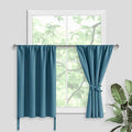 JIUZHEN Short Blackout Curtains for Small Window - Cafe Room Darkening Privacy Thermal Insulated Window Curtains Tiers for Bathroom,Kitchen, W 42 x L 36, Set of 2 Panels with Tiebacks, Stone Blue