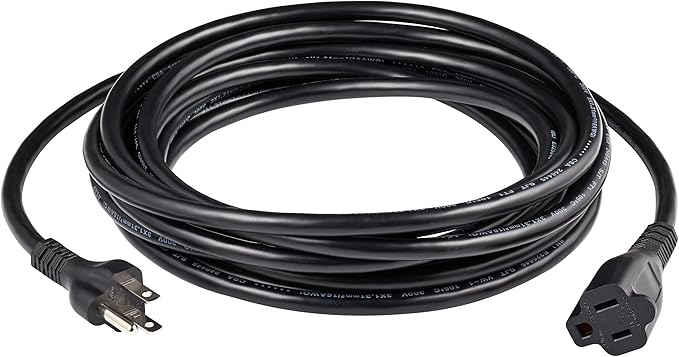 Amazon Basics Extension Cord, 20 Ft, 3 Prong Outlet Extender, Indoor Extension Cord, 13 Amps, 125V, Black