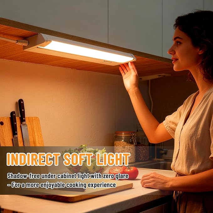 12" LED Under Cabinet Lighting, 8W 600LM, 3 Color Temperatures (3000K/4000K/5000K), Hardwired or Plug-in, Dimmable, 45° Rotatable Design, Connect Multiple Fixtures Up to 15 Units
