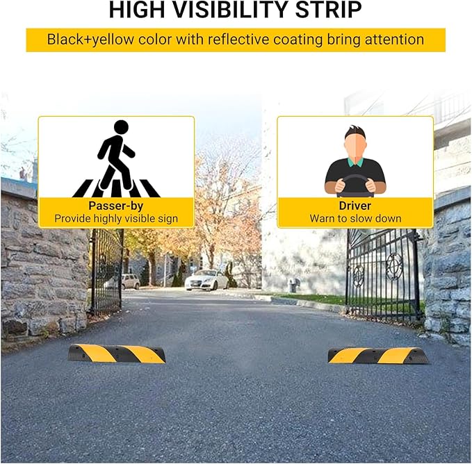 3.3 FT Heavy Duty Rubber Speed Bump 2-Pack, Driveway Cable Protector Ramp with Installation Bolts for Parking Lots, Garage & Gravel Roads