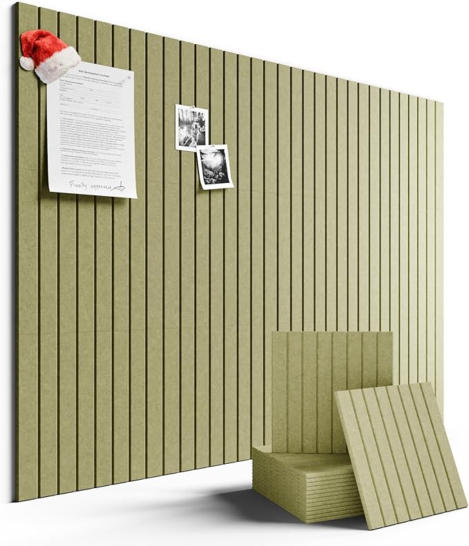 Large Felt Bulletin Board 48" x 36" Cork Board Alternative-12 Pack with 70 Safe Removable Adhesive Tabs, Cork Boards for Walls Cork Board for Home Office Classroom Pin Board (Olive Green)