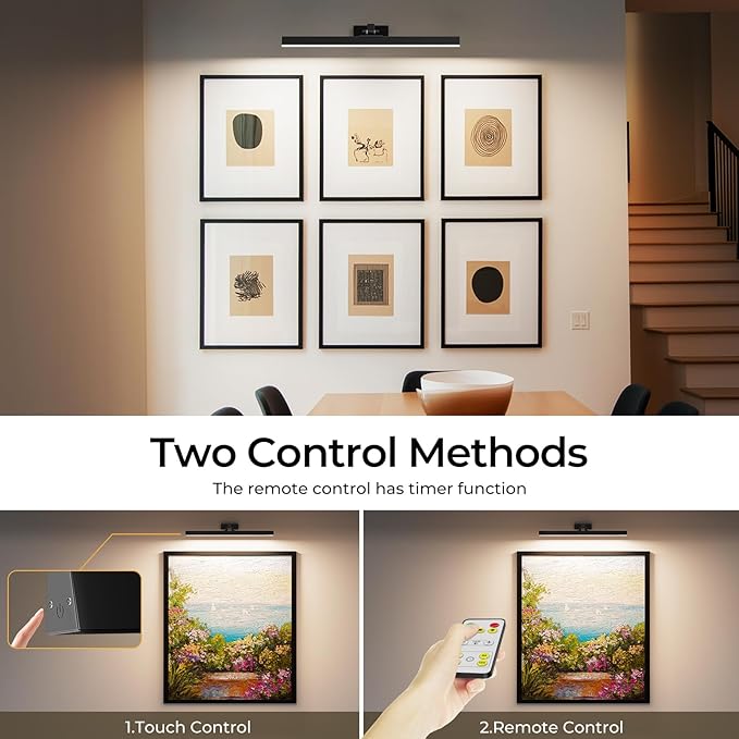 Picture Lights for Wall, Battery Operated Picture Light 24in Gallery Light for Paintings CCT Dimmable Recharging Battery Wall Light with Remote Control for Living Room Gallery Dartboard