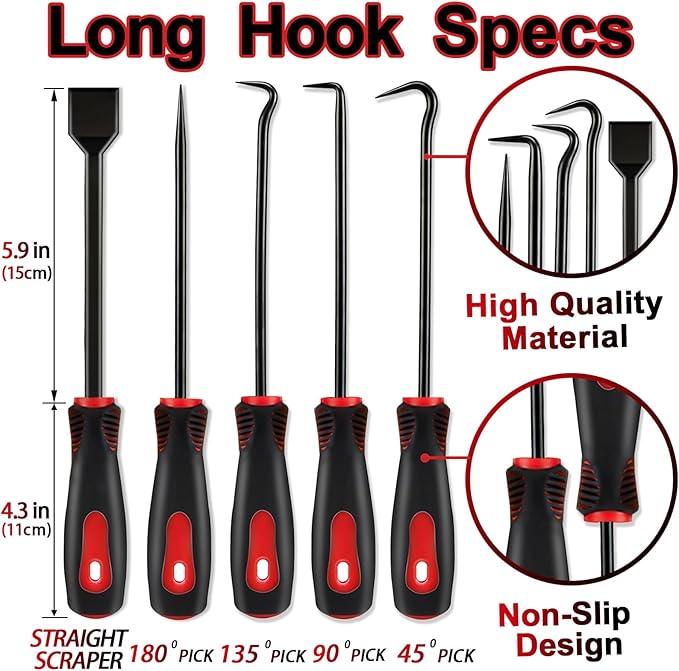 KEZE 15Pcs Carbon Steel Precision Pick & Hook and Trim Removal Tool Set with Scraper and Magnetic Telescoping Tool Kit for Remove Automotive Electronics Maintenance Hoses Gasket Hand Pick Up Tools