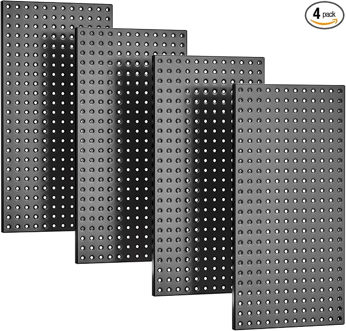 EVERHANGER Metal Pegboard Panels 24" x 12", Heavy Duty Steel Peg Boards for Garage, Pegboard Wall Organizer for Tool Storage and Organization, Black, 4 Pack