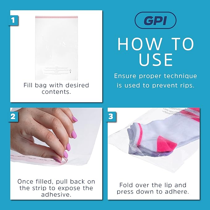 12" x 18" Self Seal Resealable Poly Bags - Case of 2000, Peel & Seal Reclosable Polybags with suffoaction Warning and Adhesive Strip for Packaging & Shipping Clothes, Shirts & More - GPI