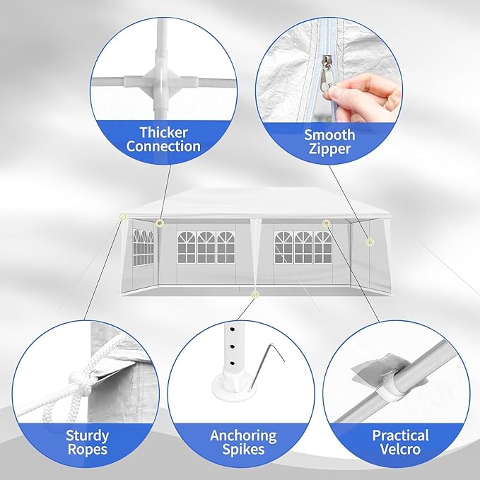 10x20 FT Party Tent, Outdoor Wedding Tents for Parties, Canopy Event Tent with 4 Removable Sidewalls, Waterproof Gazebo Shelter for Birthday Parties, Weddings, BBQs & Events (10X20FT-4Sides White)