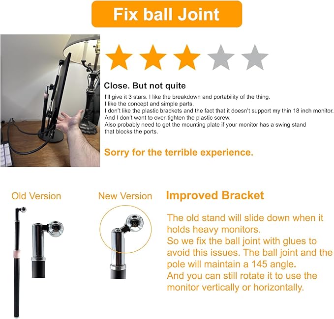 Portable Monitor Stand Tablet Stand for Desk Kindle Holder with Metal Disk, Telescopic Pole and Super Wide Clamp Portable Monitor Mount 15.6 inch 18.5 inch FL12C