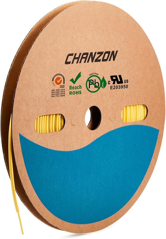 Chanzon 2:1 Ratio - 80Ft Roll - 1/24" (1mm) Heat Shrink Tubing 2:1(25M Total Length) Yellow Polyolefin Sleeving Wrap Shrinking 2 to 1 1pcs
