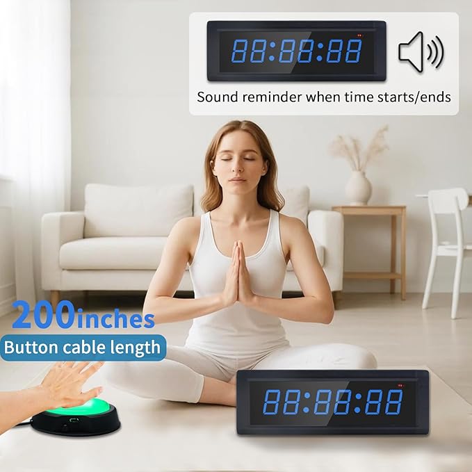 Gym Timer Clock with Remote Control & Push Button,7 RGB Color, Programmable Interval Timer, Countdown/Up Stopwatch,Wall Clock for Home Gym Garage,Portable Training Accessories(Plug-in)