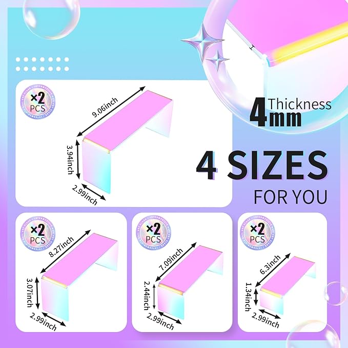 Iridescent Acrylic Display Risers, 8pcs Rainbow Display Stand Rectangular Stands Showcase Transparent Display Shelf for Dessert Cupcake Collectibles Figures Jewelry Perfume Christmas Decor