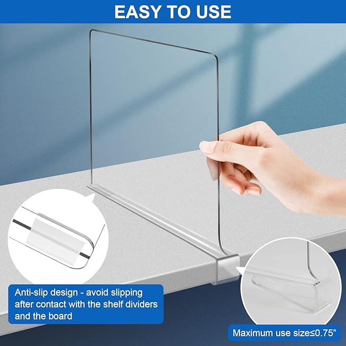 12 Inches Tall [Extra Tall Version] Shelf Dividers for Closet Organization and Storage, 8 Pack Purse Organizer for Closet Acrylic Bookshelf for Organization, Perfect for Sweater Shirts Handbags