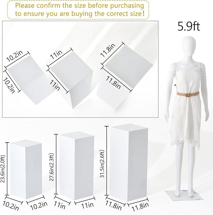 Vincidern 3PCs Metal Pedestal Stand for Party, White Display Stands Pillars for Wedding, Sculpture Display Column Decoration Cube