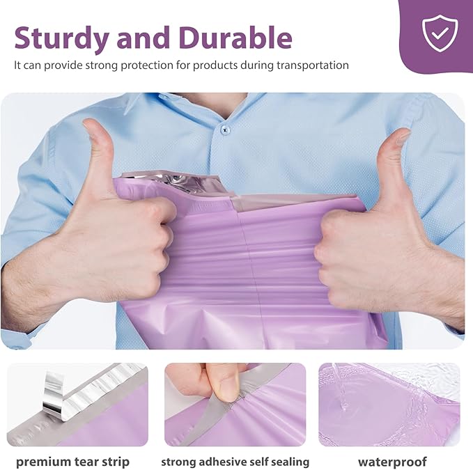 Fuxury Poly Mailers 12x15.5Inch 50 Pcs, Waterproof Shipping Bags for Clothing, Strong Adhesive Heavy Duty Shipping Mailing Envelopes, Self Seal Mailers Poly Bags for Business,Light Purple