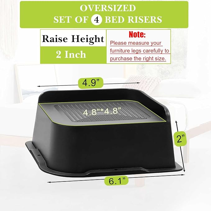 Heavy Duty Bed Risers – 2", 3", 4", 6", 8" | Up to 6,000 Lbs | Black 4-Pack