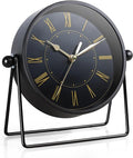 AYRELY® Vintage Black Metal Desk Clock,Battery Operated Mantel Clocks, Decorative Table Clocks with Adjustable Angle for Fireplace Farmhouse Shelf Living Room Décor (Black/Gold)