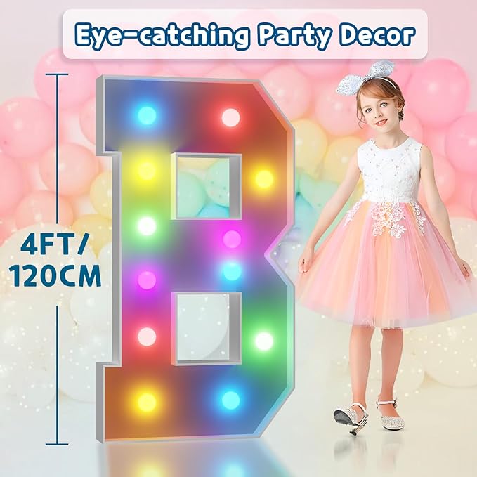 imprsv 4FT Colorful Marquee Letters B, 18 Colors Large Light up Letters Alphabet Sign with Remote, Large Marry Me Sign, Birthday Party Decorations Anniversary Wedding Decoration