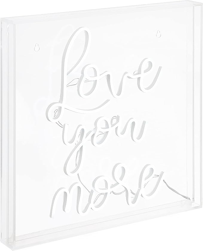 JONATHAN Y NEN1015A 15" Love You More Neon Sign, Modern White LED Light in Acrylic Box for Wall Decor, USB Powered Tabletop Lighted Sign for Bedroom, Living Room, Dorm Room, Romantic Wall Art