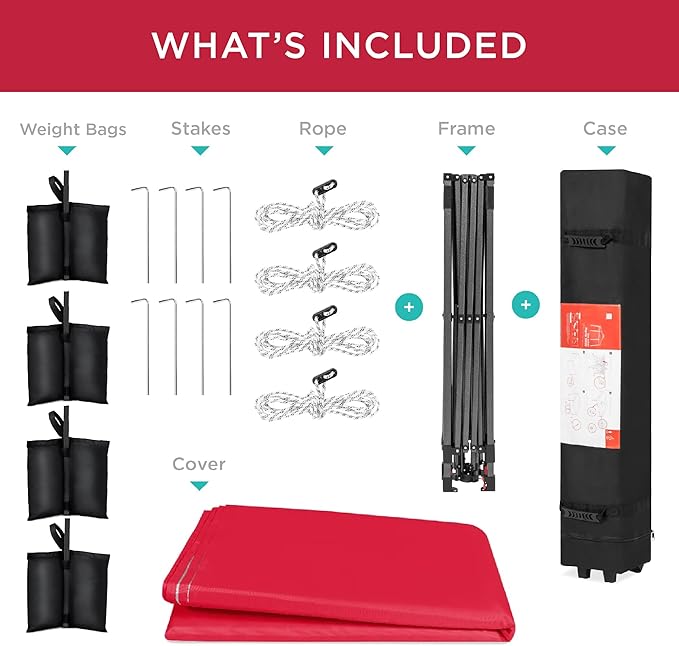 Best Choice Products 10x10ft 1-Person Setup Pop Up Canopy Tent Instant Portable Shelter w/ 1-Button Push, Case, 4 Weight Bags - Red