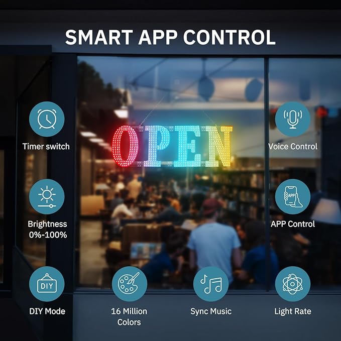 48"x16" Large Open Sign Led for Buisness with Remote Smart APP - Timer and Adjustment Brightness &Color, Open Closed Sign for Bar Store Restaurant Office Hotel Salon