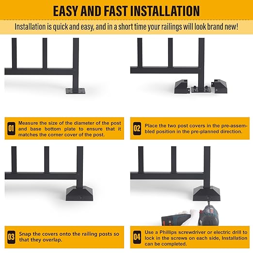 1.0"x1.0"（Actual: 1.0"x1.0"） Deck Post Base Cover Decorative Post Base Trim Skirt Black Aluminum 2Pack