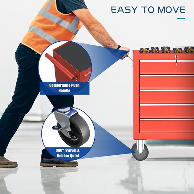 5-Drawers Garage Tool Chest, Large Capacity Tool Cabinet Heavy Duty Mechanic Rolling Tool Box Metal Locking Tool Cart with Drawers and Wheels for Storage